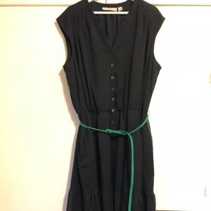 Black belted dress with tiered skirt